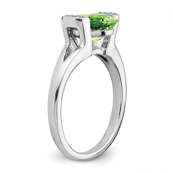 Kazi Luxury 14k White Gold Oval Peridot and Diamond Ring